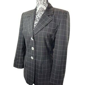 ESCADA MARGARETHA LEY 100% New Wool BLAZER WINDOWPANE Black/White Small Clueless